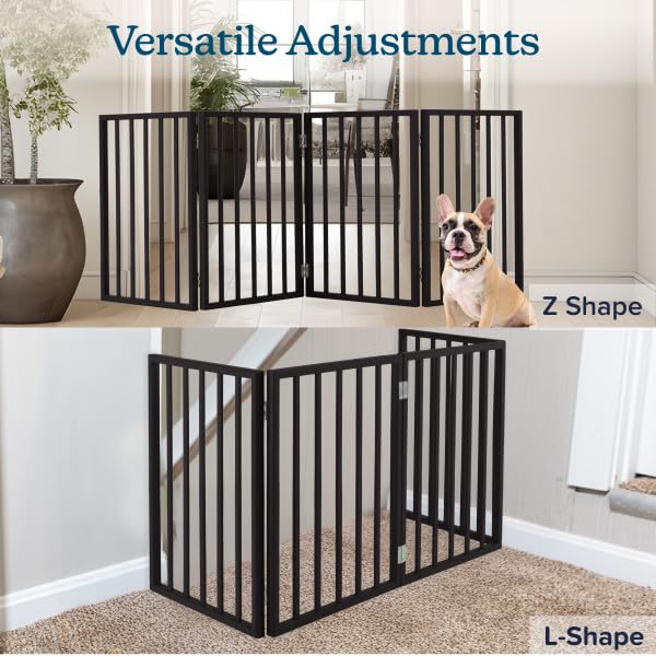 Pet Gate - 4-Panel Indoor Foldable Dog Fence for Stairs, Hallways, or Doorways - 72x24-Inch Wood Freestanding Dog Gates by PETMAKER (Black) (Black / 4 Panel)