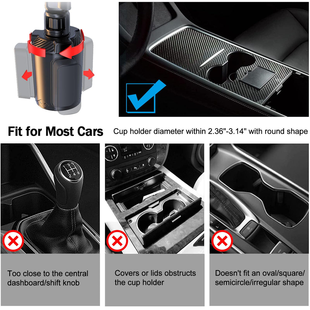 360° Rotating Car Cup Holder Tray 9 (Larger Tray)