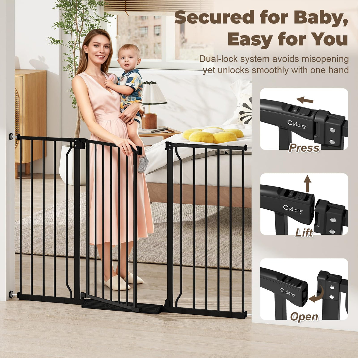 36" Extra Tall Baby Gate (Black / 29-55"Wide, 36"Tall)