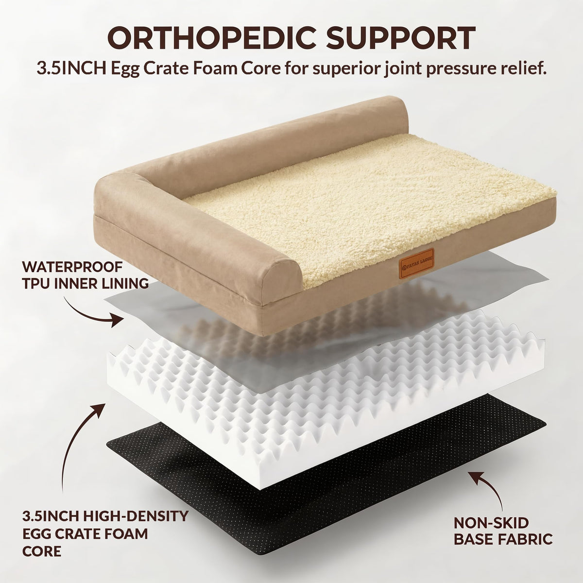 Orthopedic Large Dog Bed Washable Pet Sofa Bed 48''X30''Beige (Beige / 48"L x 30"W x 3.5"Th)