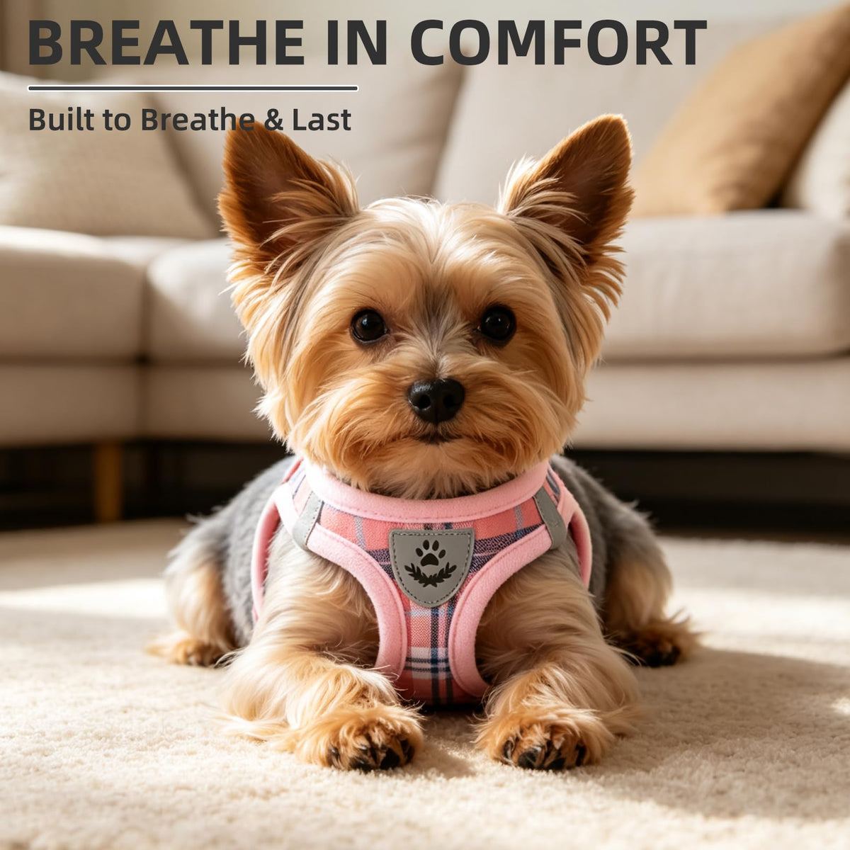 Dog Harness Collar and Leash Set No Pull for Small Medium Sized (Pink / XS (CHEST 13"-14.5"))