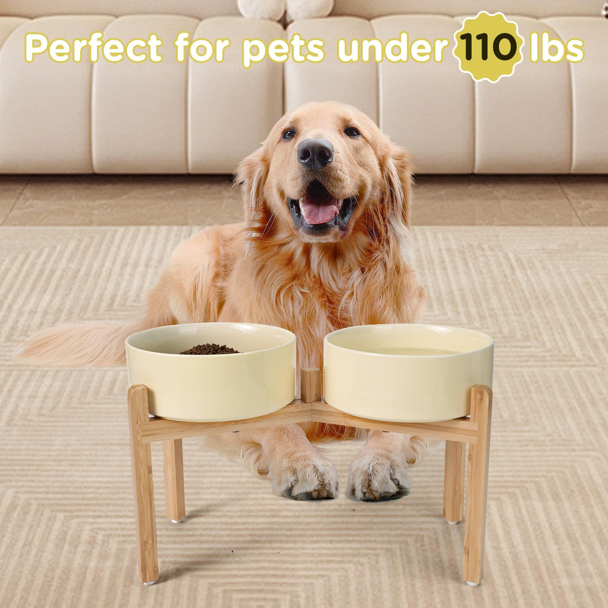 Elevated Dog Bowls Ceramic (8.3 in - 7.6 cups / Beige)