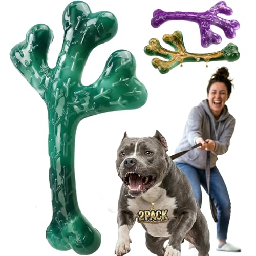 2 Pack Tough Dog Chew Toys for Aggressive Chewers (Green & Purple-2-Pack)