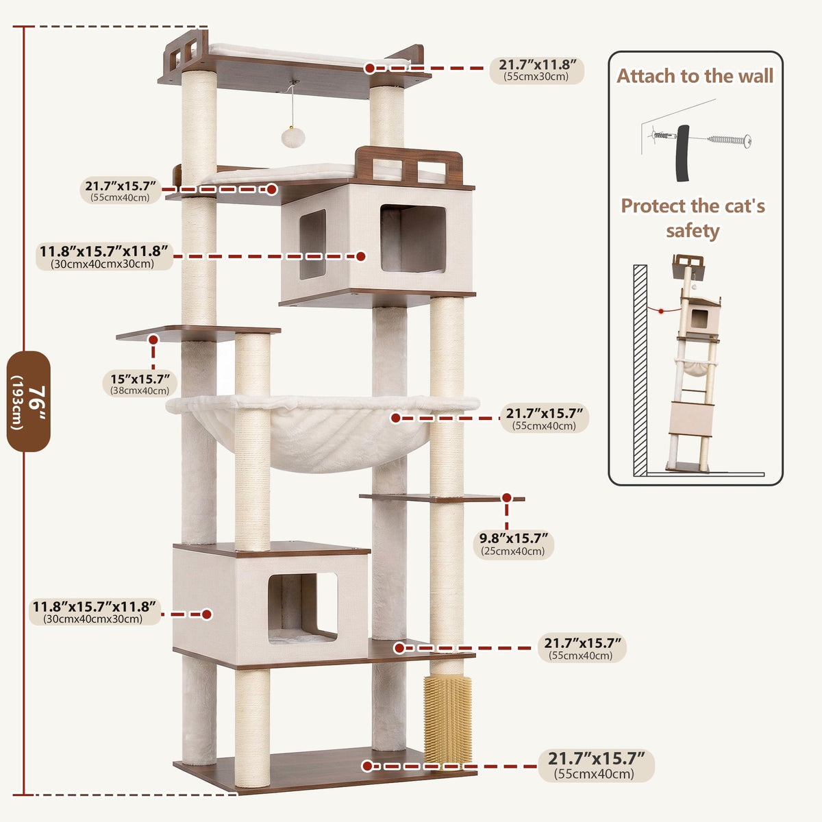 Cat Tree Wooden Multi (Walnut / 75.98 inches)