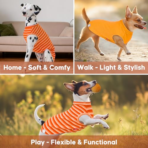 2Pack Waffle Dog Shirt for Small Medium Dogs Striped Dog Sweater (X-Large (19-27lbs) / 2Pack(orange+Striped))