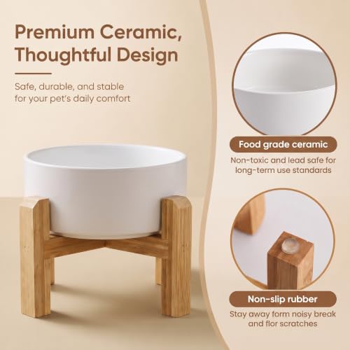 Elevated Ceramic Dog Bowl with Bamboo Stand (Gray Blue / 7.6Cup)