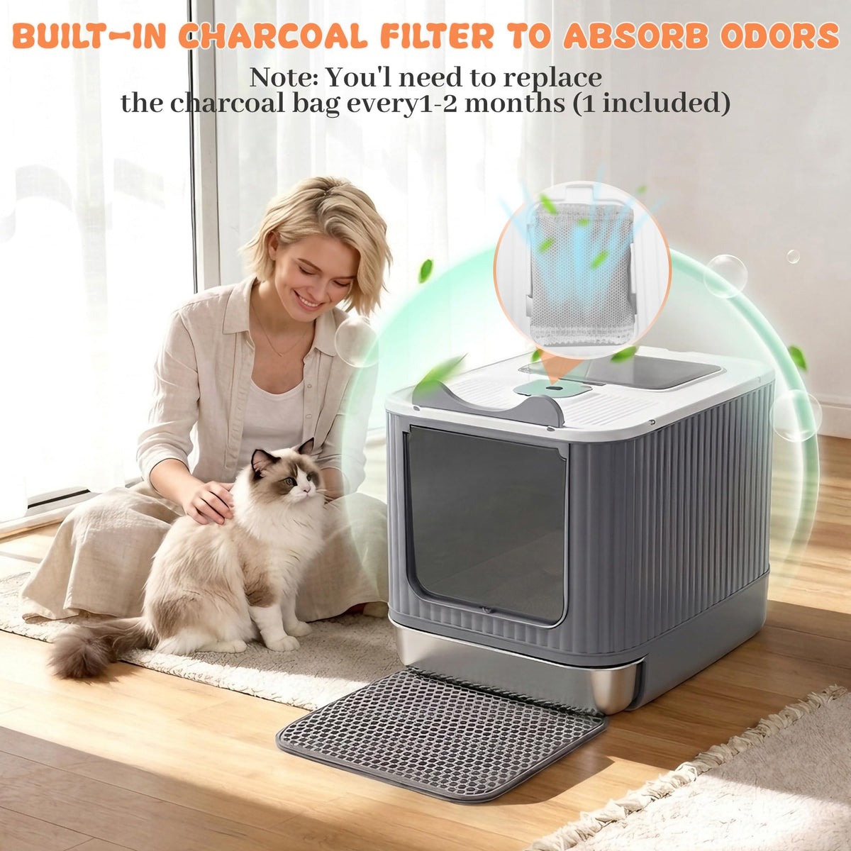 Stainless Steel Cat Litter Box Enclosed (White)
