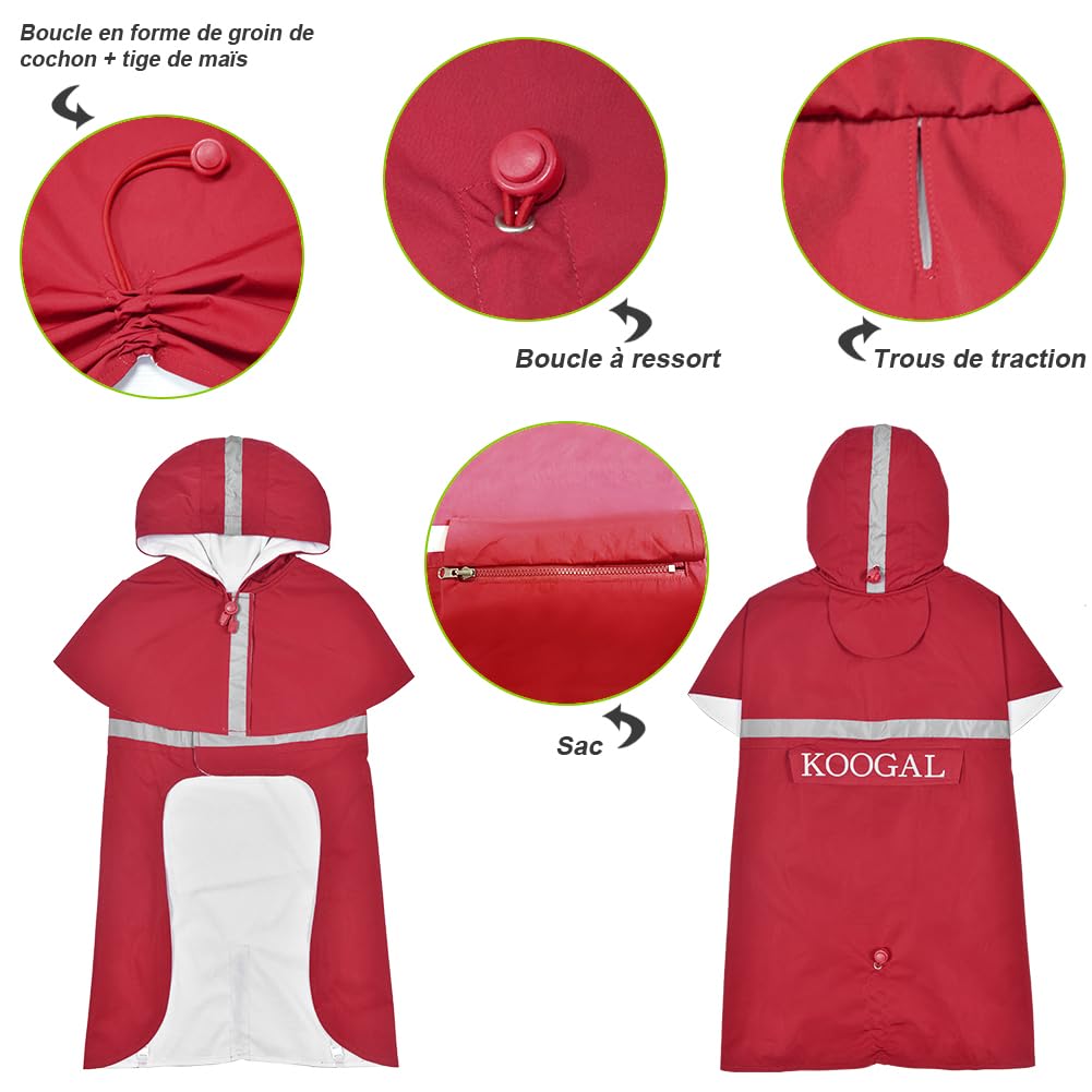 Dog Raincoat Waterproof Hooded (Red / 3XL-Fit for 33 to 44 pounds)