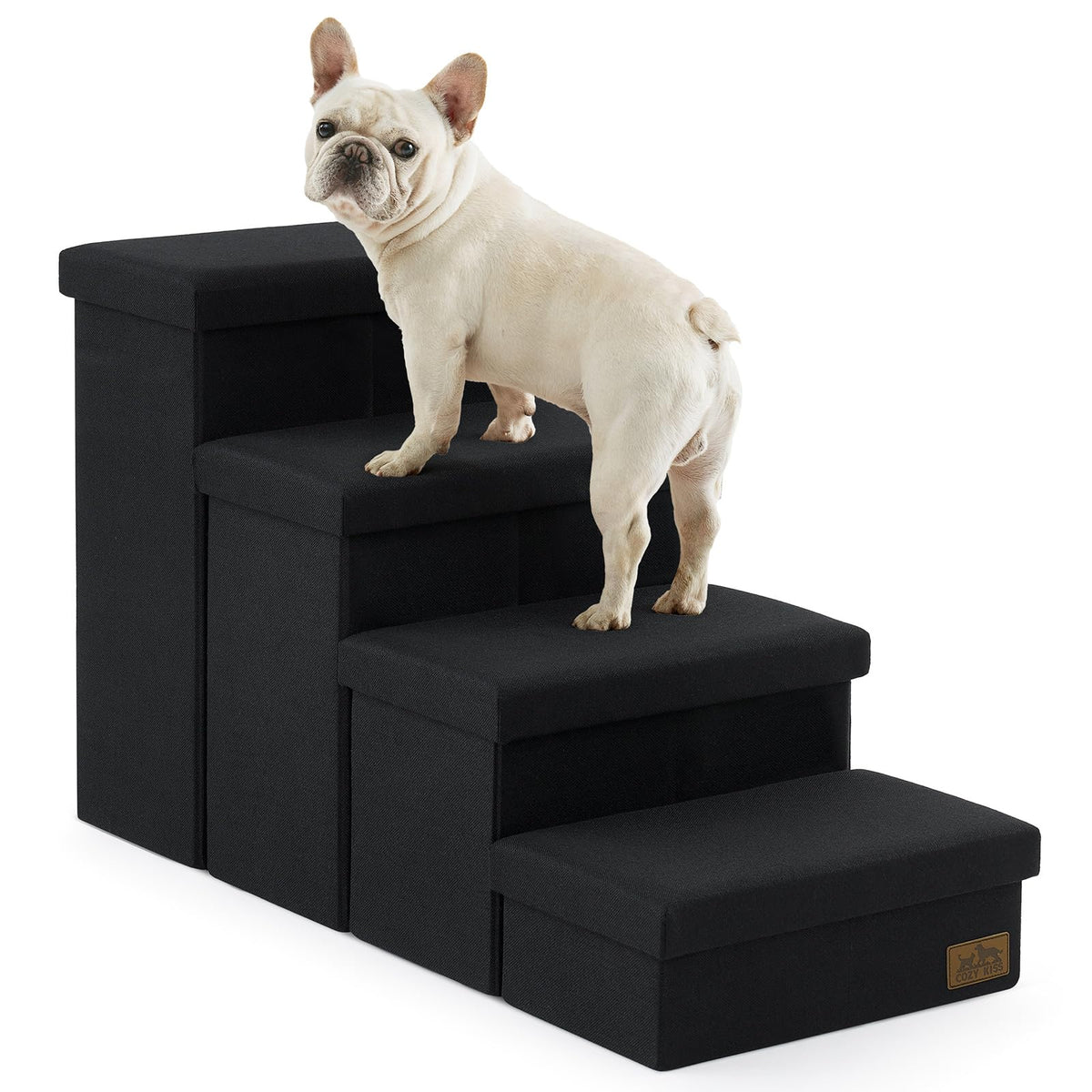 Dog Stairs with Storage (Black / 38.1"L x 17"W x 22"H)