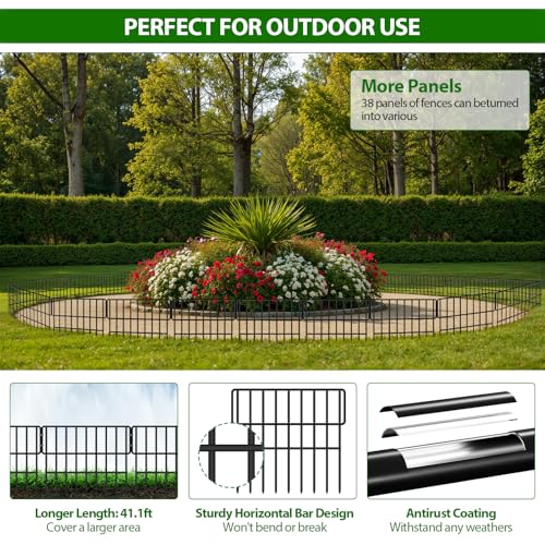 38 Panels Animal Barrier Fence (Black / 38 Panels-41.1ft(L)x12in(H))