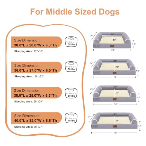 Orthopedic Dog Bed for Large Dogs (Purple / 36.0"L x 27.0"W x 6.5"Th)