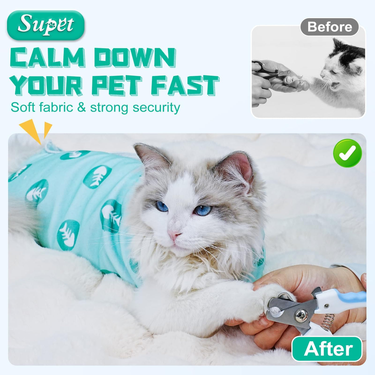 Cat Grooming Wrap for Nail Trimming (L-27.6in ( Weight:＜ 17lbs ) / GreenBone)