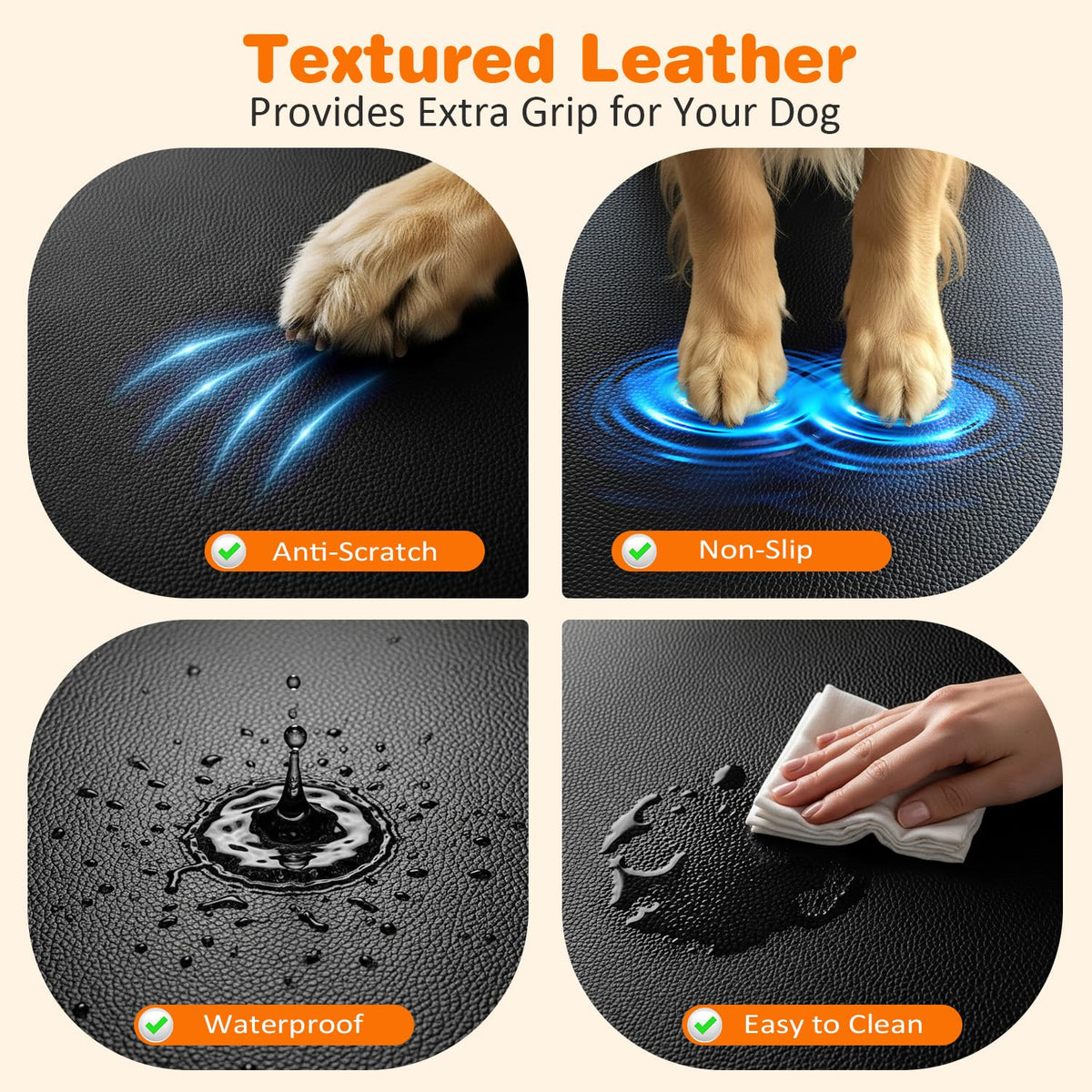 PU Leather Hard Bottom Dog Seat Cover for Full (Black - Orange / XL - for Full Size Crew Cab Trucks)