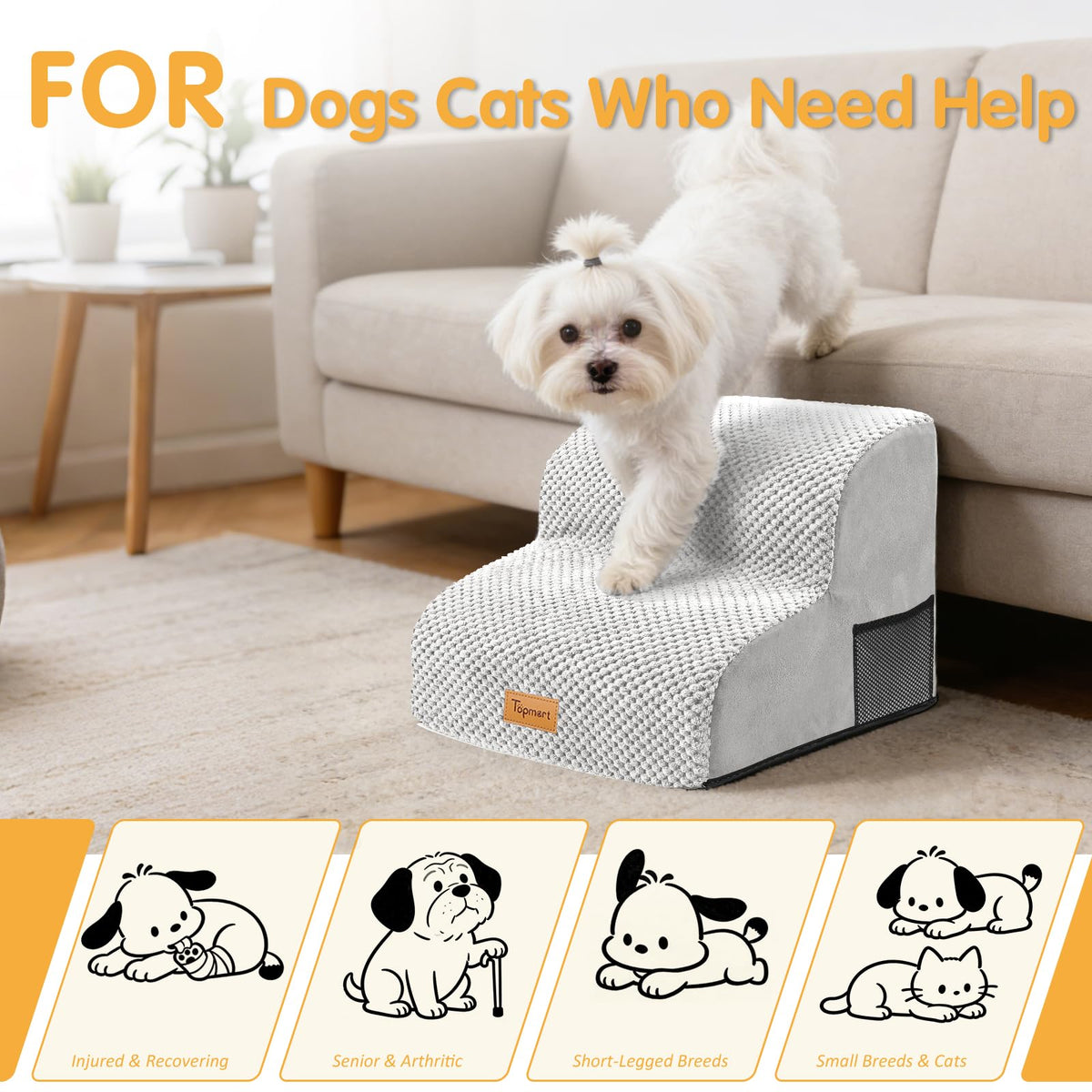 High Density Foam Pet Steps 2 Tiers (Light Grey / 15.7*15.7*11.8)