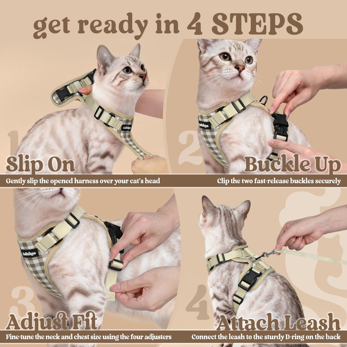 Cat Harness and Leash Set (Xs / Foamy Coffee)
