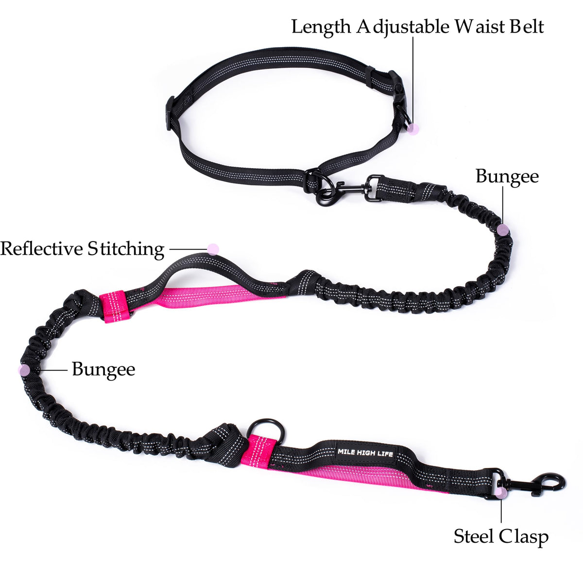 Hands Free Leash (Black Hot Pink / 7FT Hands Free)