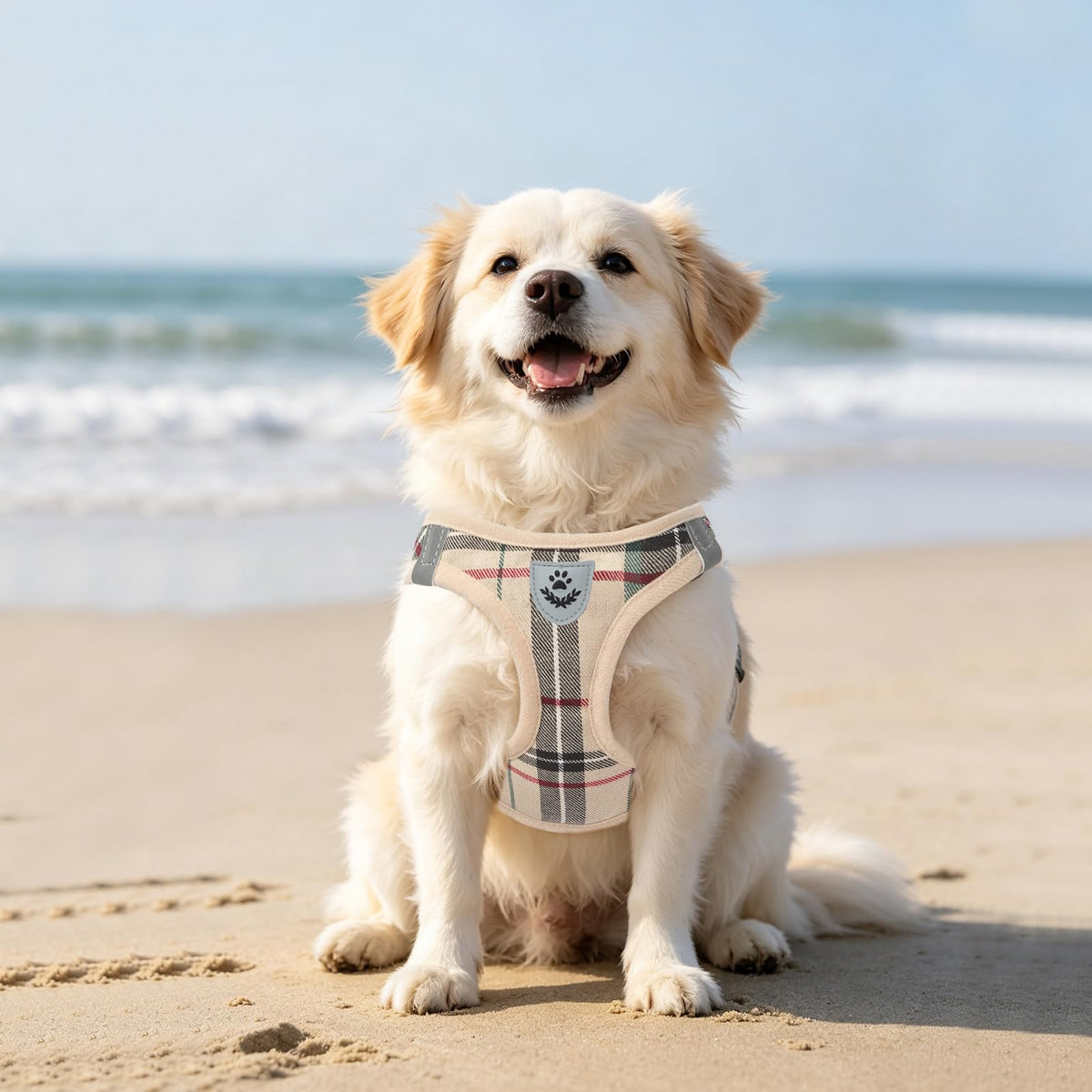 Dog Harness Collar and Leash Set No Pull for Small Medium Sized (Beige / S (CHEST 14.5"-16"))