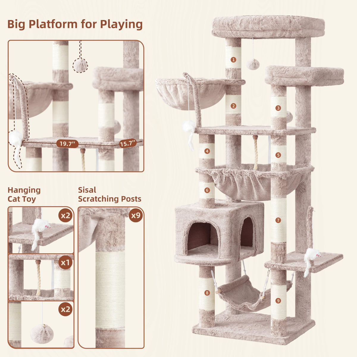 Cat Tree 63'' Cat Tower for Large Cats (63 inch / Muchroom)