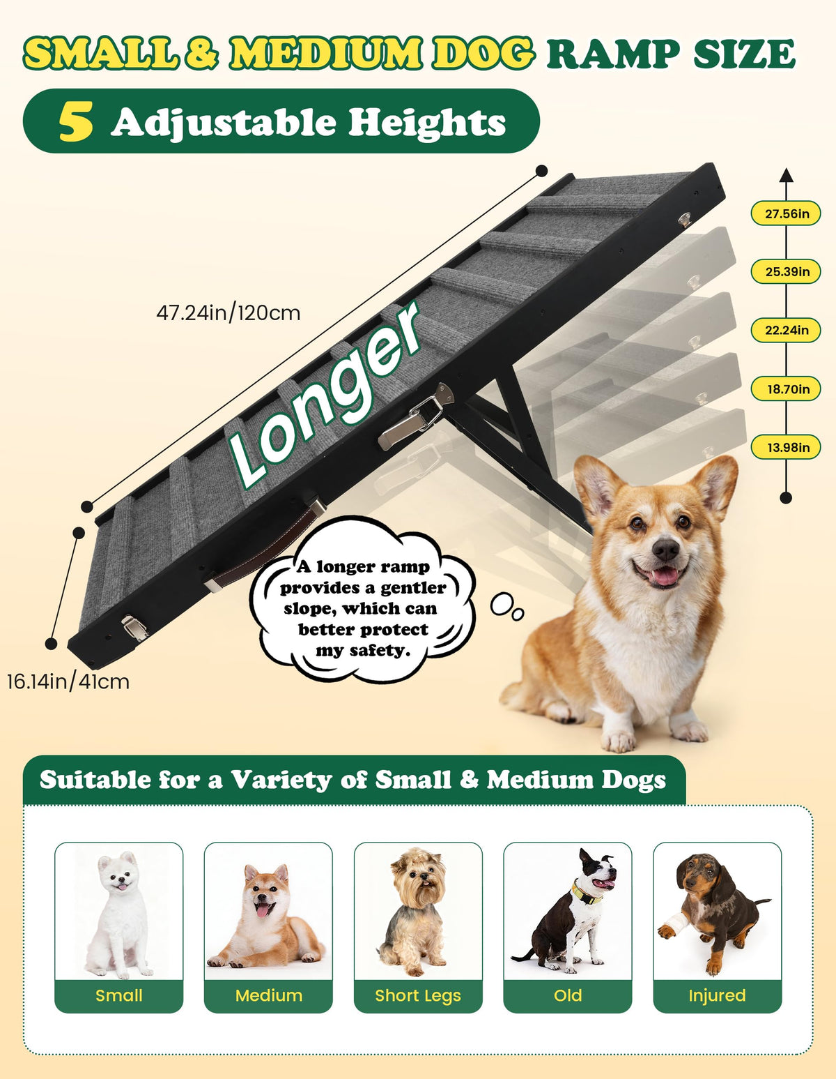Dog Ramp for Small & Medium Dogs Foldable Pet Ramp for Bed (Black / Up to 75 lbs)