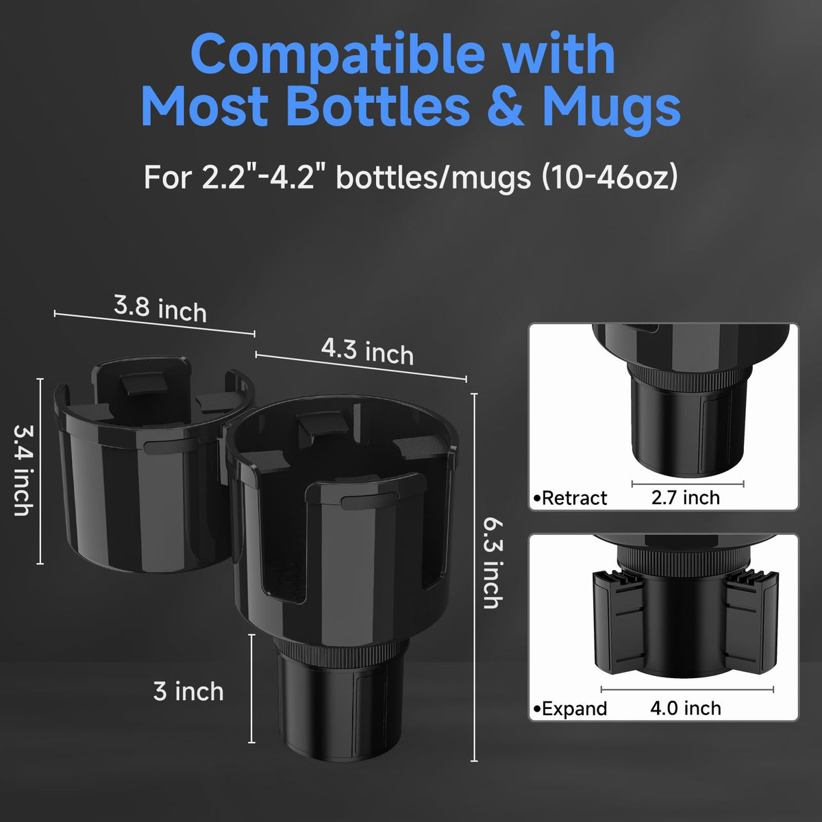 Car Cup Holder Expander (Black)