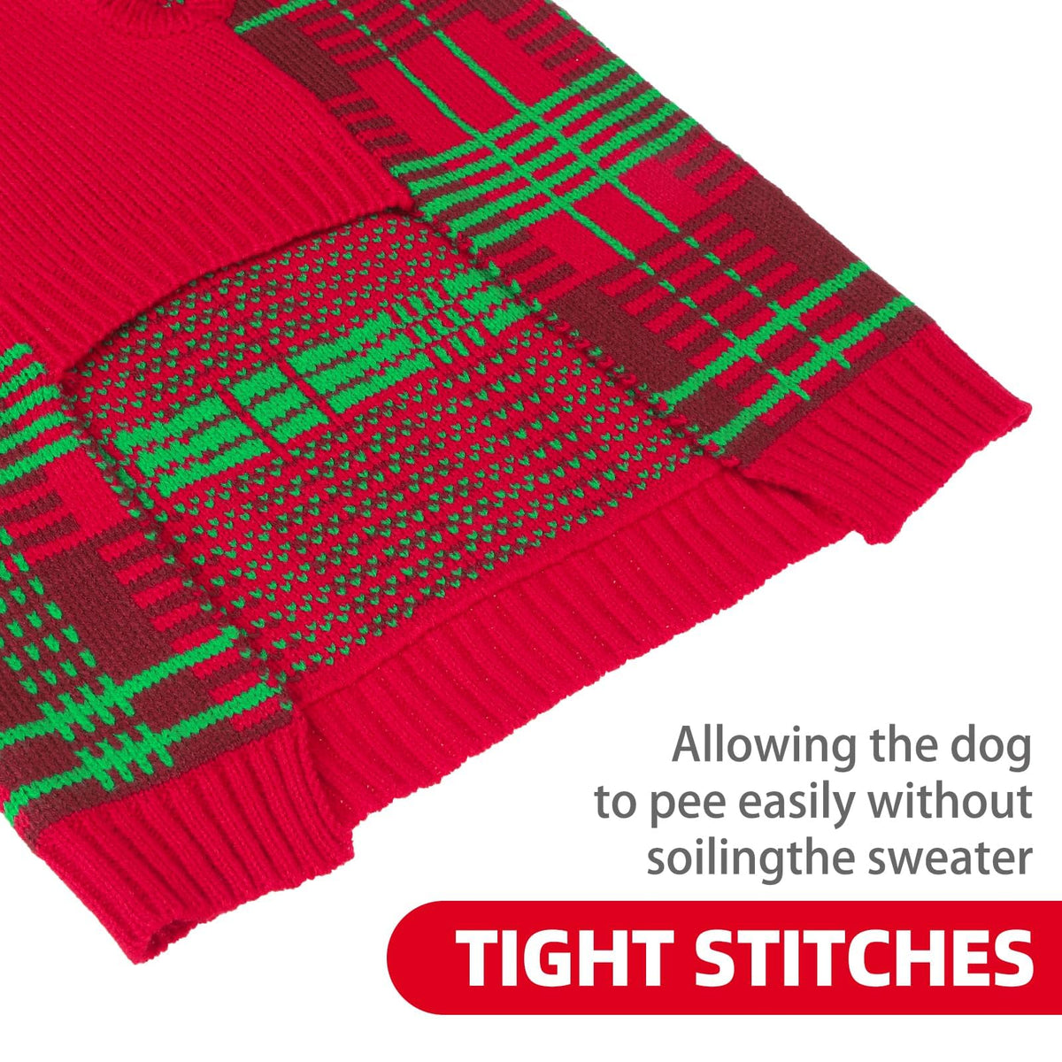 Dog Christmas Sweaters for Large Medium Small Dogs (M - Chest 22", Back 16" / Red&Green)