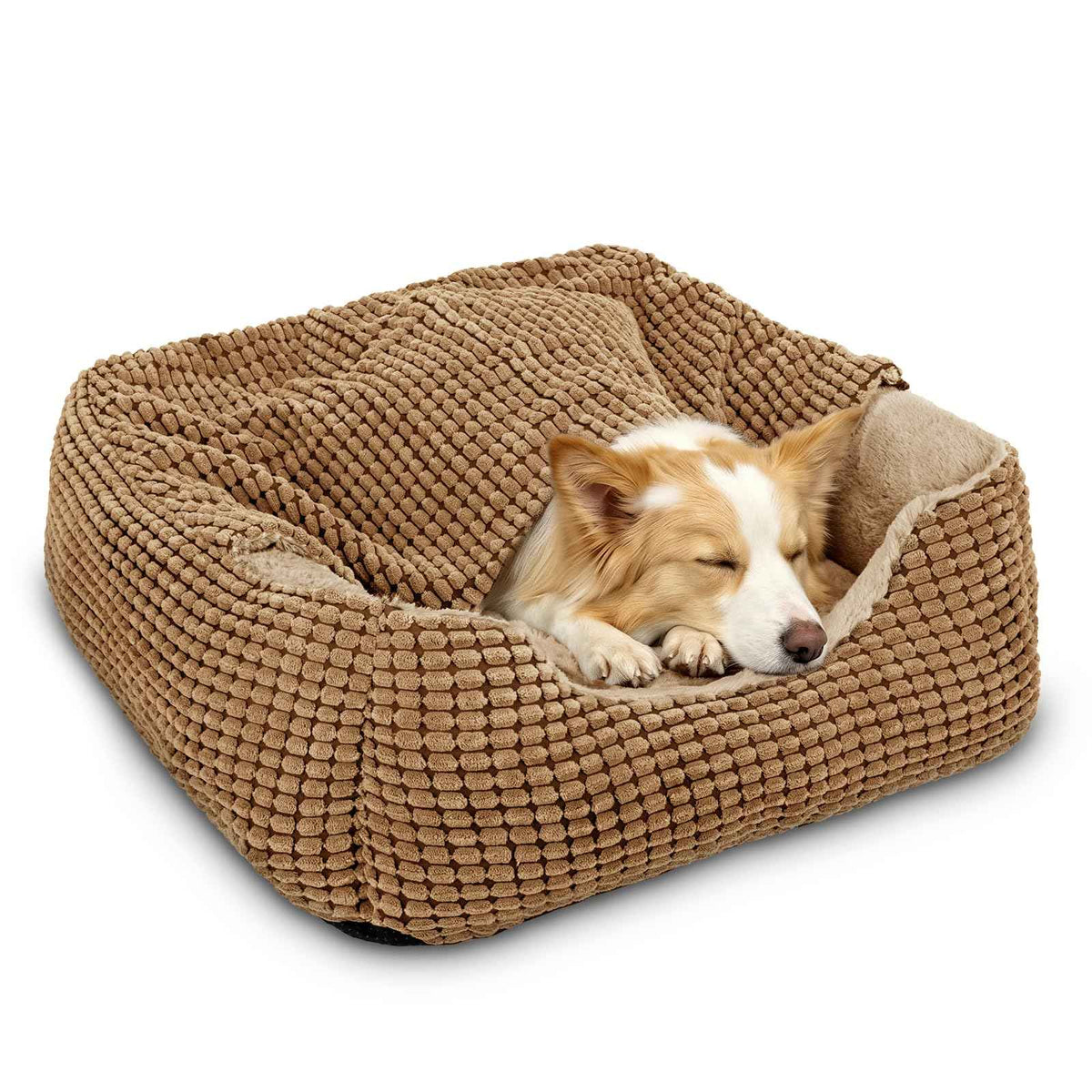 Small Dog Bed Cat Bed with Cover Cave (Light Brown / XL(35″ x 25″ x 9″))