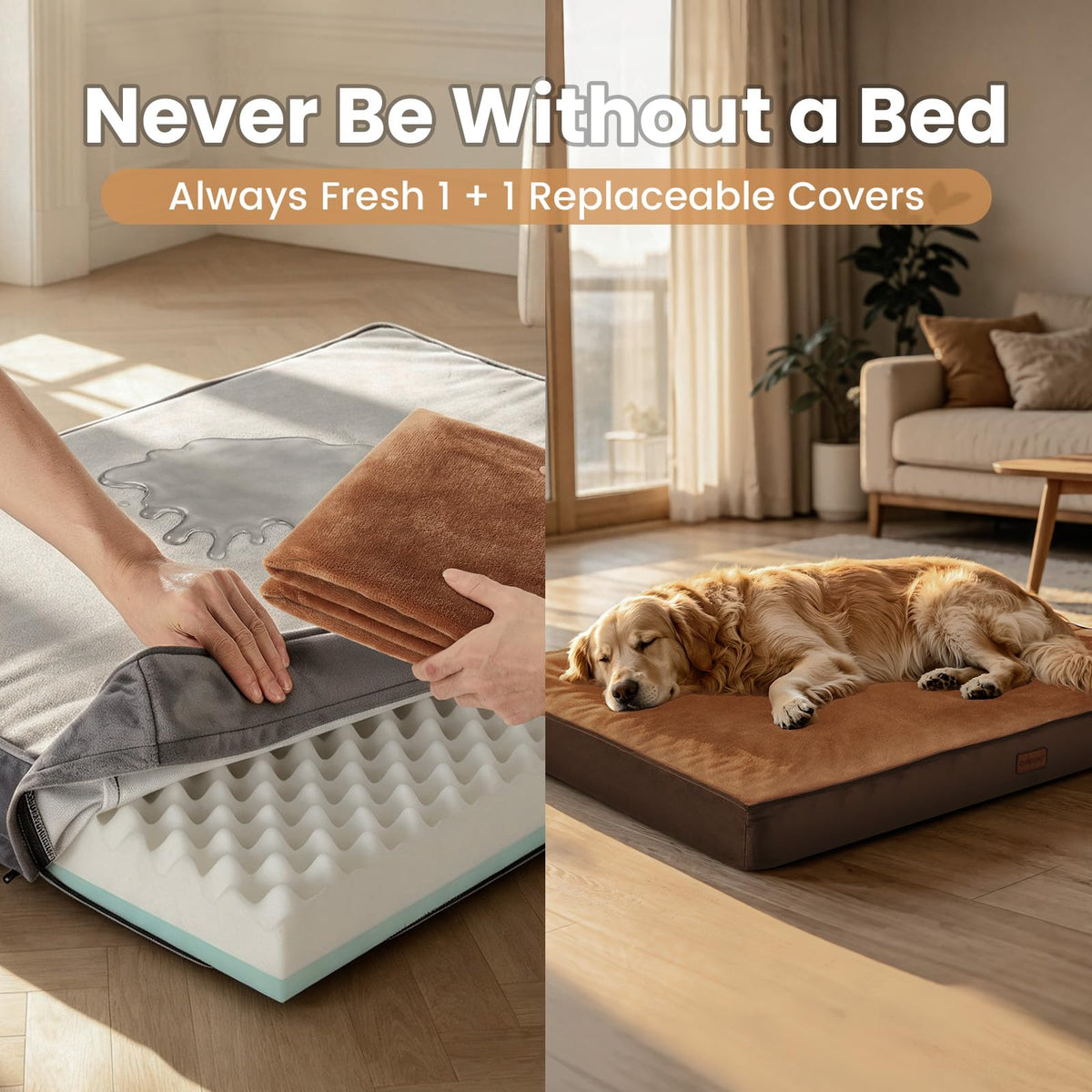Orthopedic Large Dog Bed with Two Covers (41" x 28" x 4"(2 Covers) / 01-Gray)