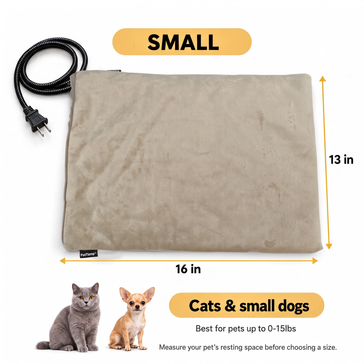 Cat Heating Pad (Beige / Small: 16" x 13" x 1.6")