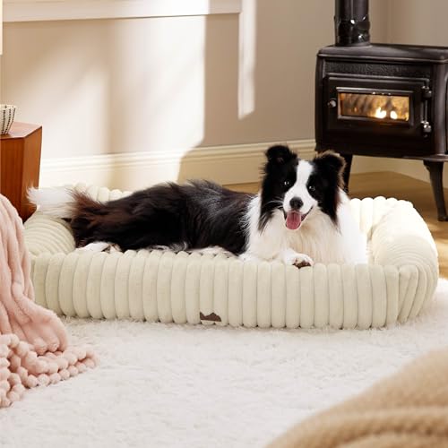 ComfyFleece® XL Dog Beds for Extra Large Dogs Washable (43.0"L x 30.0"W x 8.0"Th / Cream)