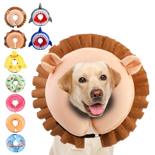 Inflatable Dog Cone Collar Alternative After Surgery (Lion Brown / L (Neck:16-18in))
