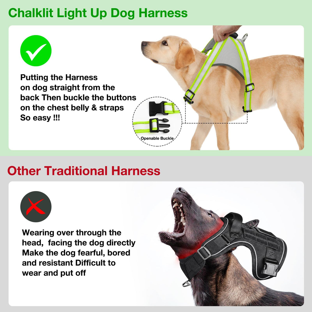 Light Up Dog Harness (Large / Green)