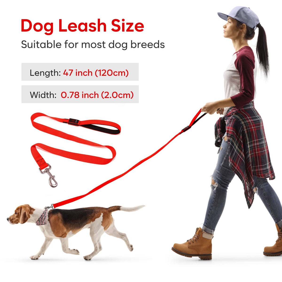 LED Light Up Dog Leash 3 Lighting Modes USB Rechargeable (Red-KX)