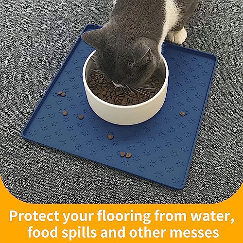 Pet Placemat for Dog and Cat (11.8"L x 11.8"W / Navy Blue)