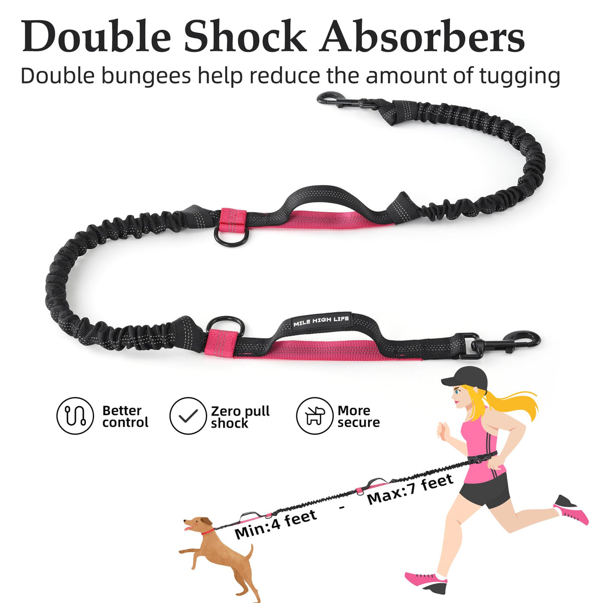Hands Free Leash (Black Hot Pink / 7FT Hands Free)