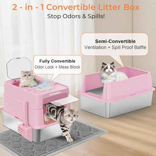 XL Stainless Steel Cat Litter Box with 110° Flip (Pink / X-Large)