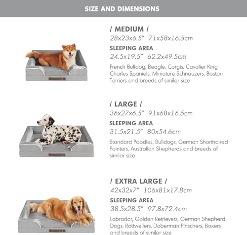 Orthopedic Dog Bed for Large Dogs (All-Foam Bolster Bed / Ally Grey / Large (35" x 25" x 6.5"))