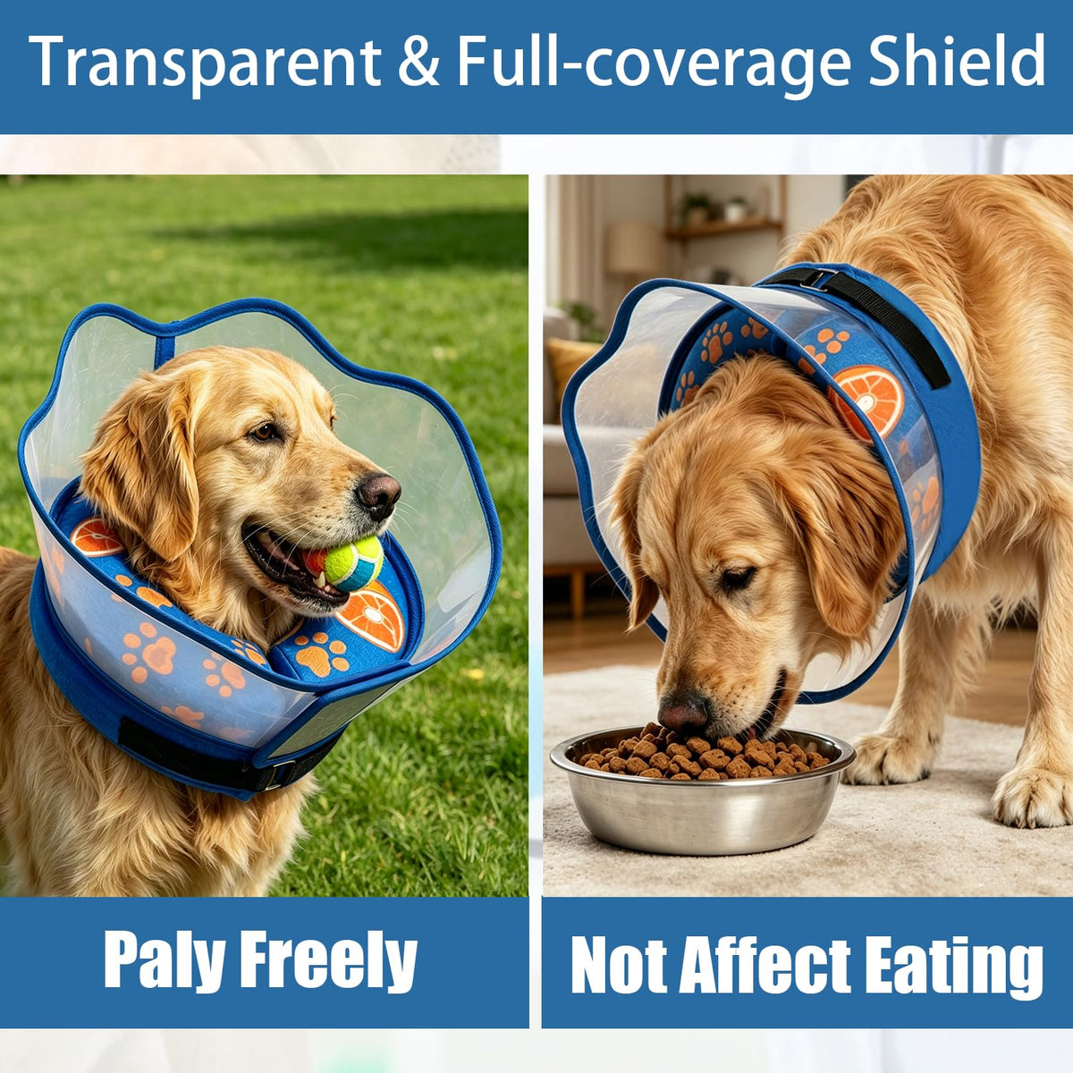 Inflatable Dog Cat Cone Collar with Transparent Shield for After Surgery (XL(Neck:23"-26"))