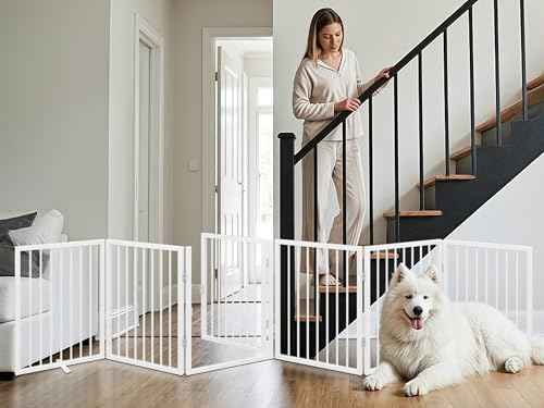 120" x 24" Foldable Freestanding Extra Wide Dog Gate with Door (White / 【6-Panel with Door】20W*24H)