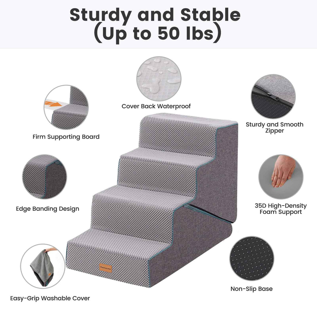 Dog Stairs for Small Dogs 18.5" H (Grey 2in1 / 15.55"x24"x18.5"Deformable)