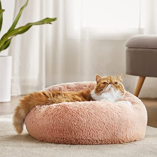 Calming Cat Beds Donut Round Washable Kitten Bed (20"L x 20"W x 6"Th / Pink)