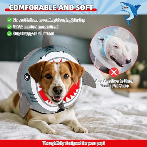 Inflatable Dog Cone Collar Alternative After Surgery (Grey Shark / M+ (Neck:13-15in))