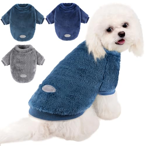 3 Pack Dog Sweater Clothes for Small Dogs Girls Boys Christmas (Grey+Blue+Navy / S (5.5-8.8lbs))