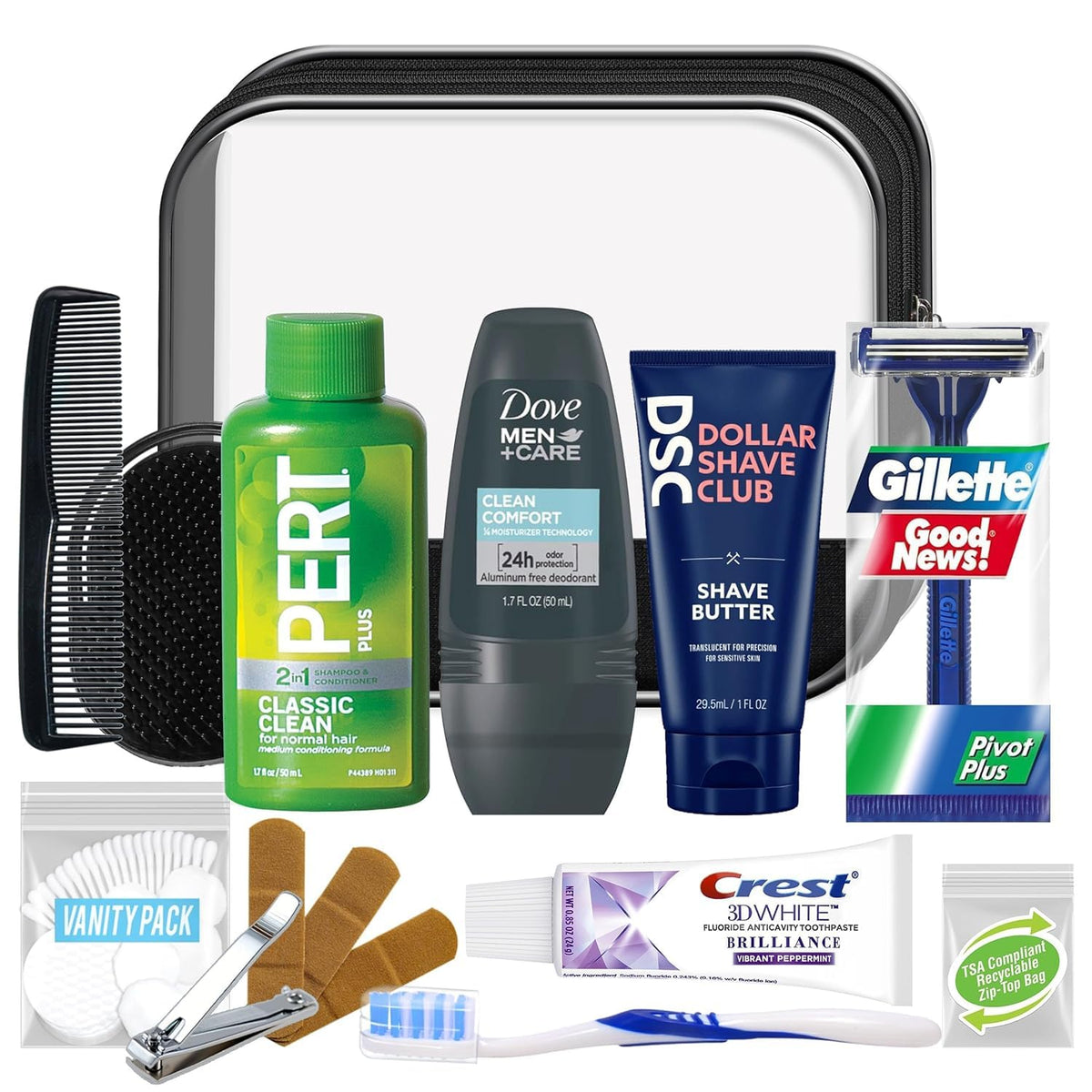 Men's 16 Piece Travel Skin Care and Body Care Kit with Shampoo (40 Kits)