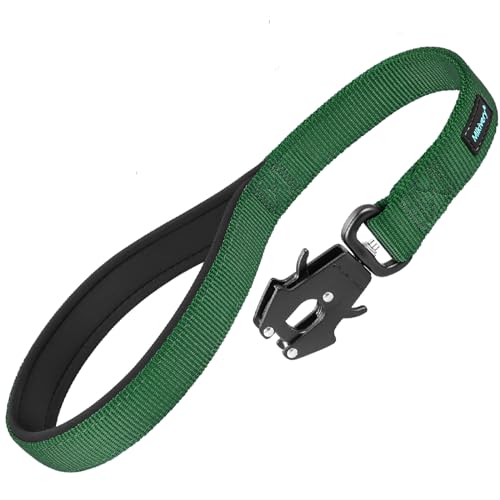 Short Dog Leash with Comfortable Padded Handle Heavy Duty Clip for Training Walks Outdoor Suitable for Medium Large Dogs (Dark Green / M:18 IN)