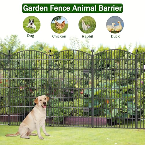 Metal No Dig Garden Fence with Gate 48" H x 11.4'L 5 Panel Dog Barrier (48 in(H) X 13 ft(L))