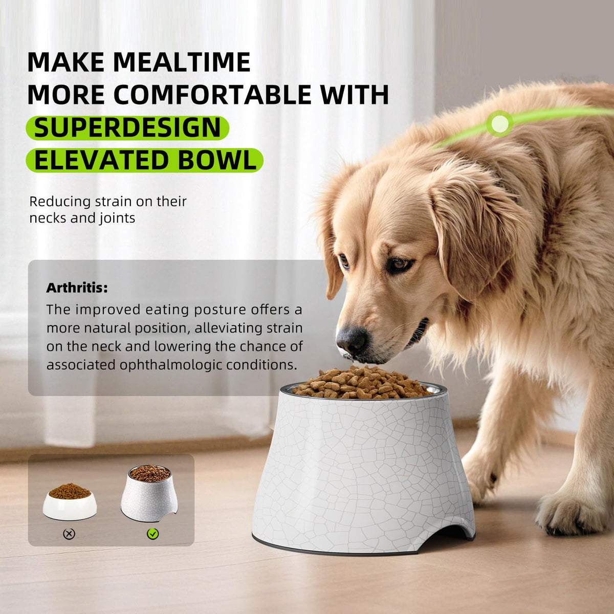 Elevated Dog Bowls with Stainless Steel Bowl (White-Crackle / S/1 Cup)
