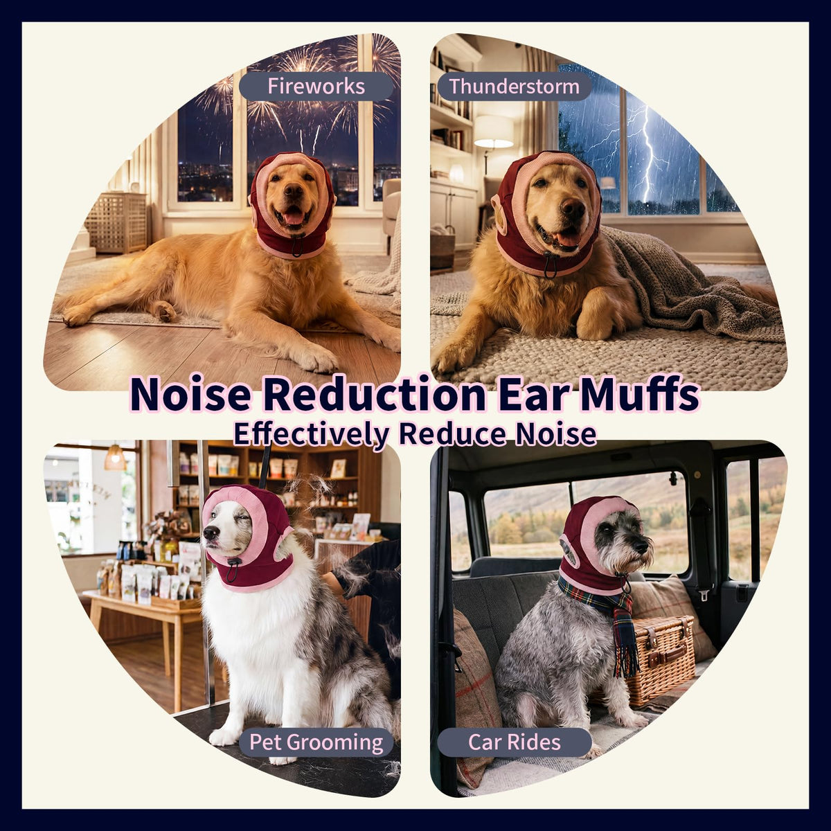 Dog Ear Muffs for Noise Protection No Shake Ear Wrap for Dogs (Red / Large)