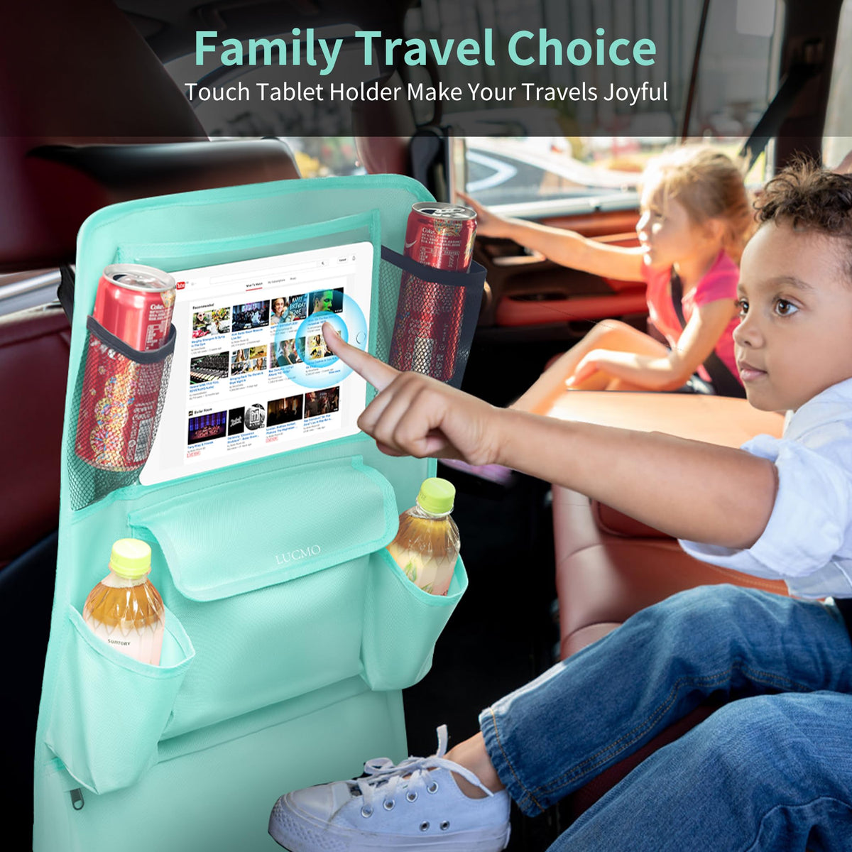 Car Backseat Organizer with Touch Screen Tablet Holder (Light Blue / 1 Pack)