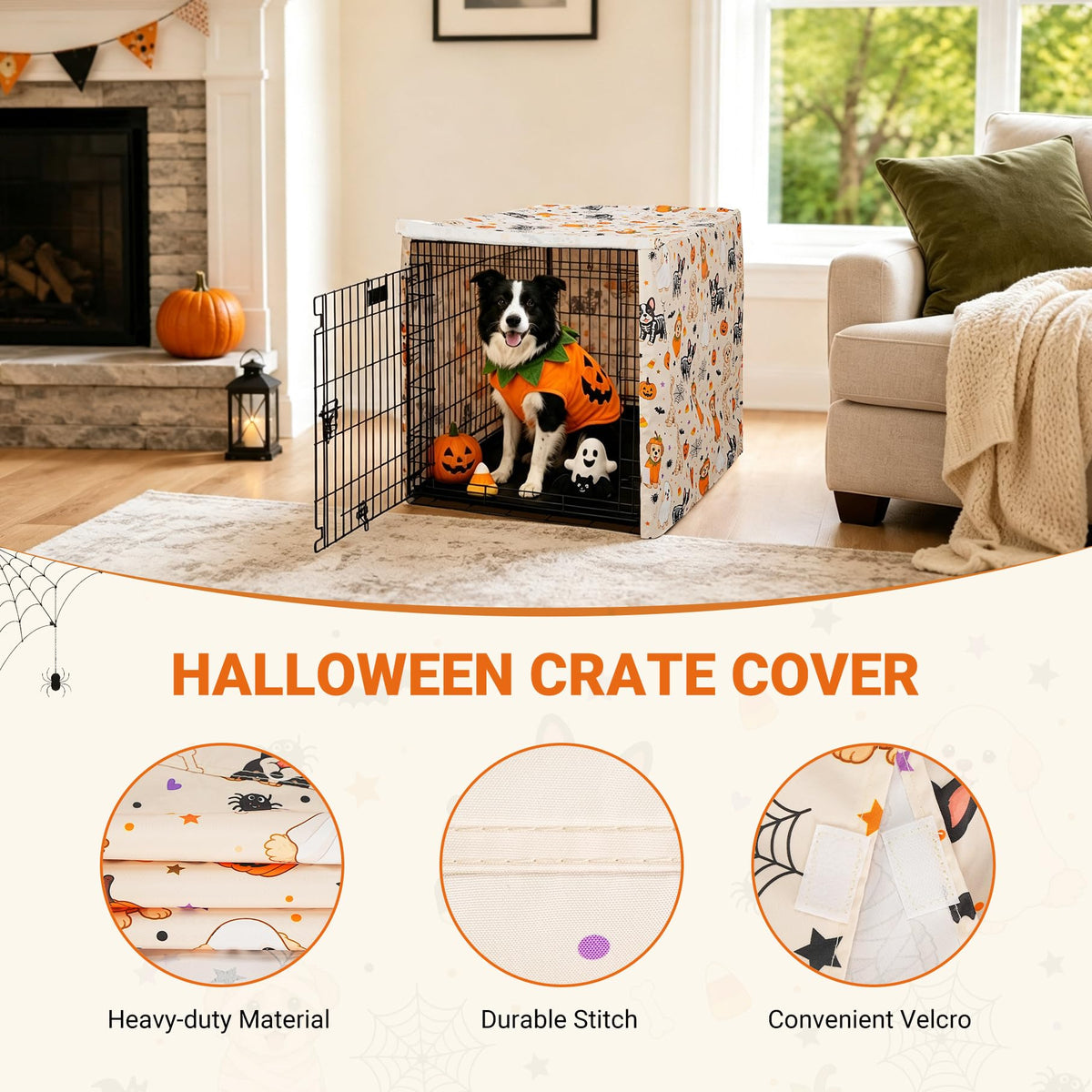 Halloween Pattern Dog Crate Cover (Orange Pup Print / 36.0"L x 23.0"W x 25.0"H)