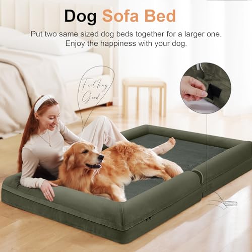 Orthopedic Dog Bed for Large Dogs (Dark Green / 38.0"L x 25.0"W x 6.5"Th)